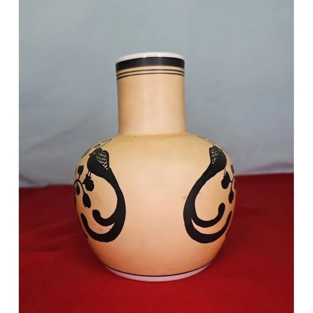 Japan Vase Asian Gourd Vessel Black 6'' Vintage Art Nouveau RARE Find